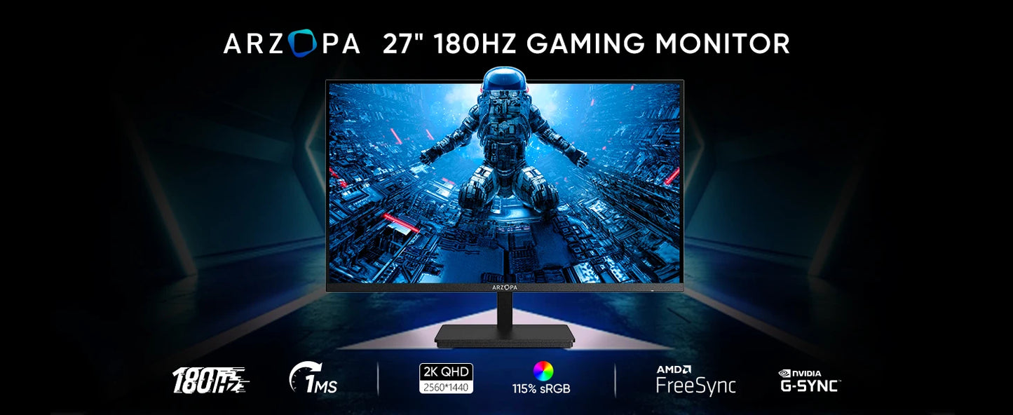 New ARZOPA 27inch 180Hz 2K FastIPS QHD PC Monitor 1ms FreeSync Gaming monitor,M1RC