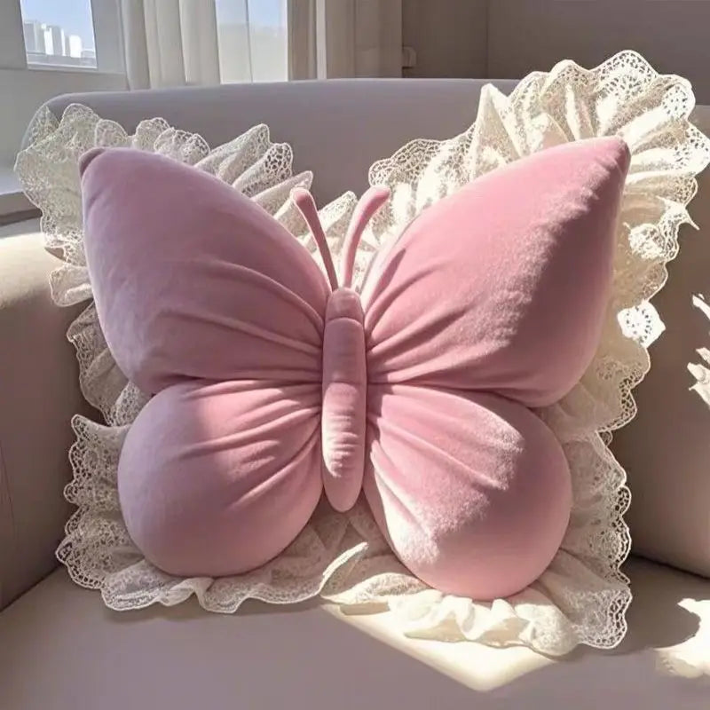 Princess Butterfly Office Pillow Ruffle Lace Living Room Bedroom Sofa Cushion Room Decor Plush Pillow Car Seat Companion Pillows