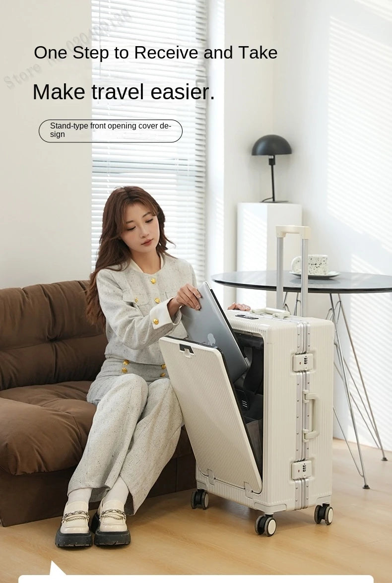 KO-KU New Front Opening Travel Suitcases 20/24/26/28 inch carrier Aluminum Frame Large Capacity Luggage USB Charging TSA Lock