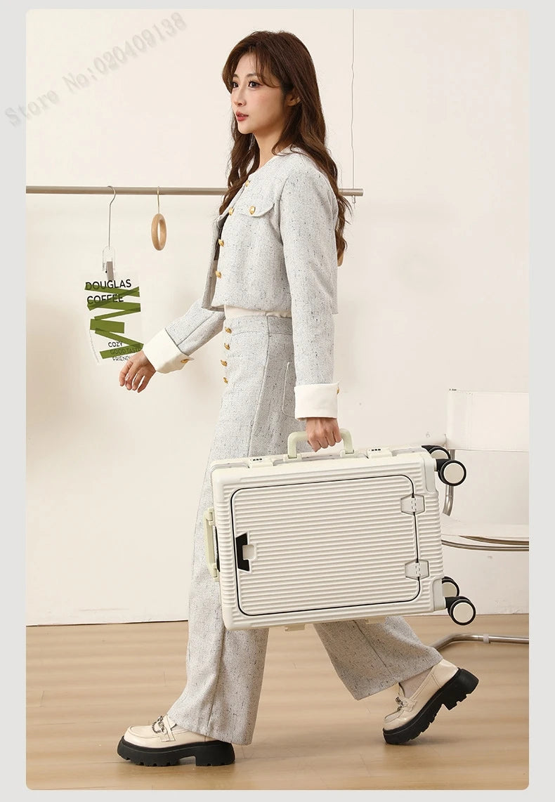 KO-KU New Front Opening Travel Suitcases 20/24/26/28 inch carrier Aluminum Frame Large Capacity Luggage USB Charging TSA Lock
