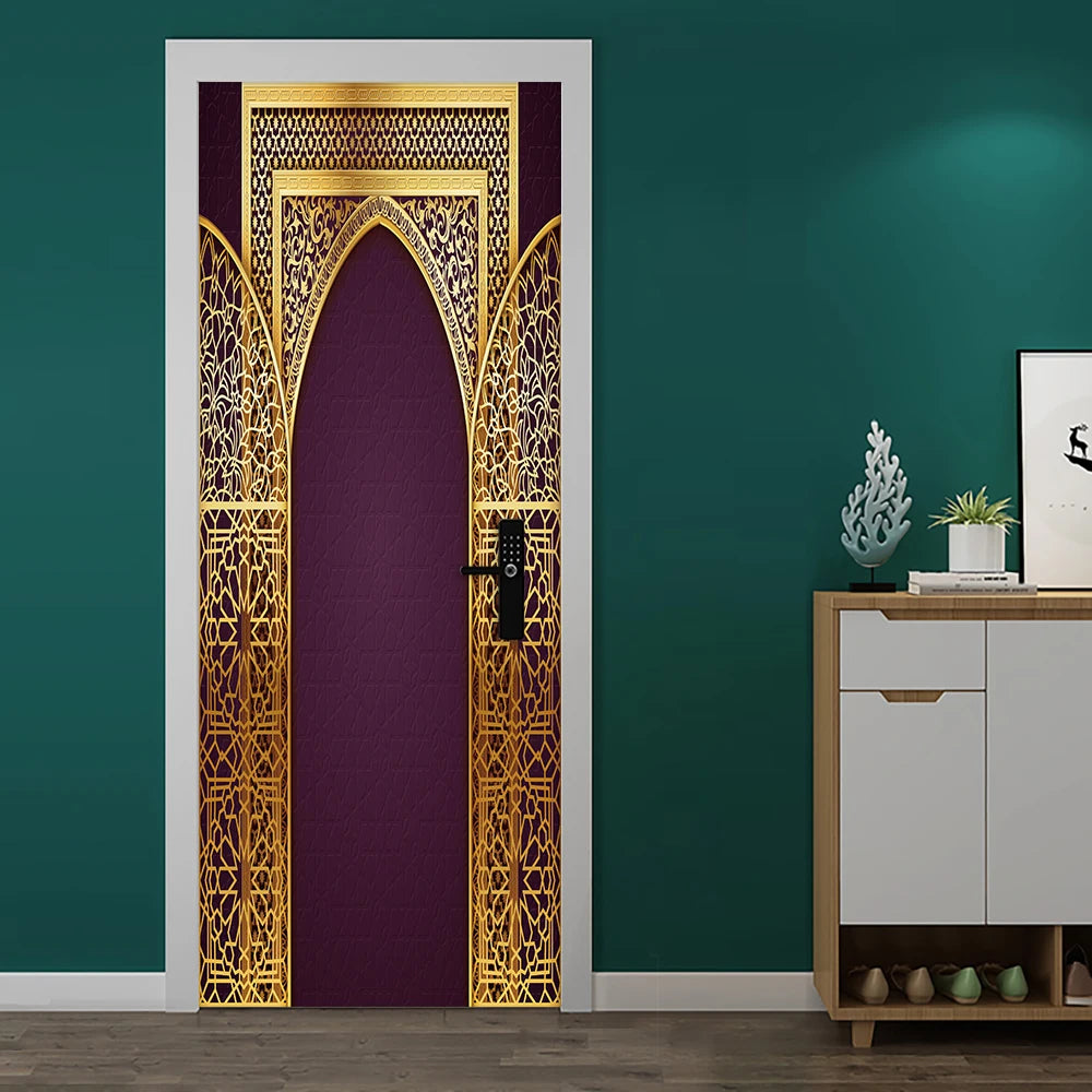 Simulation Of Gilt Leaves DIY Door Stickers Home Decoration Wall Sticker Kitchen Art Mural Peel & Stick Waterpoof PVC Wallpaper