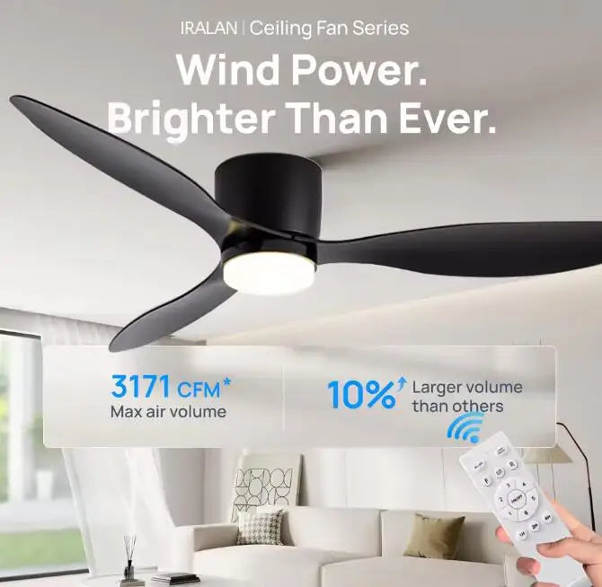 52 Inch Modern DC Ceiling Fan with Light And Remote Control for Living Room Dining Room Bedroom Powerful Airflow Electric fans