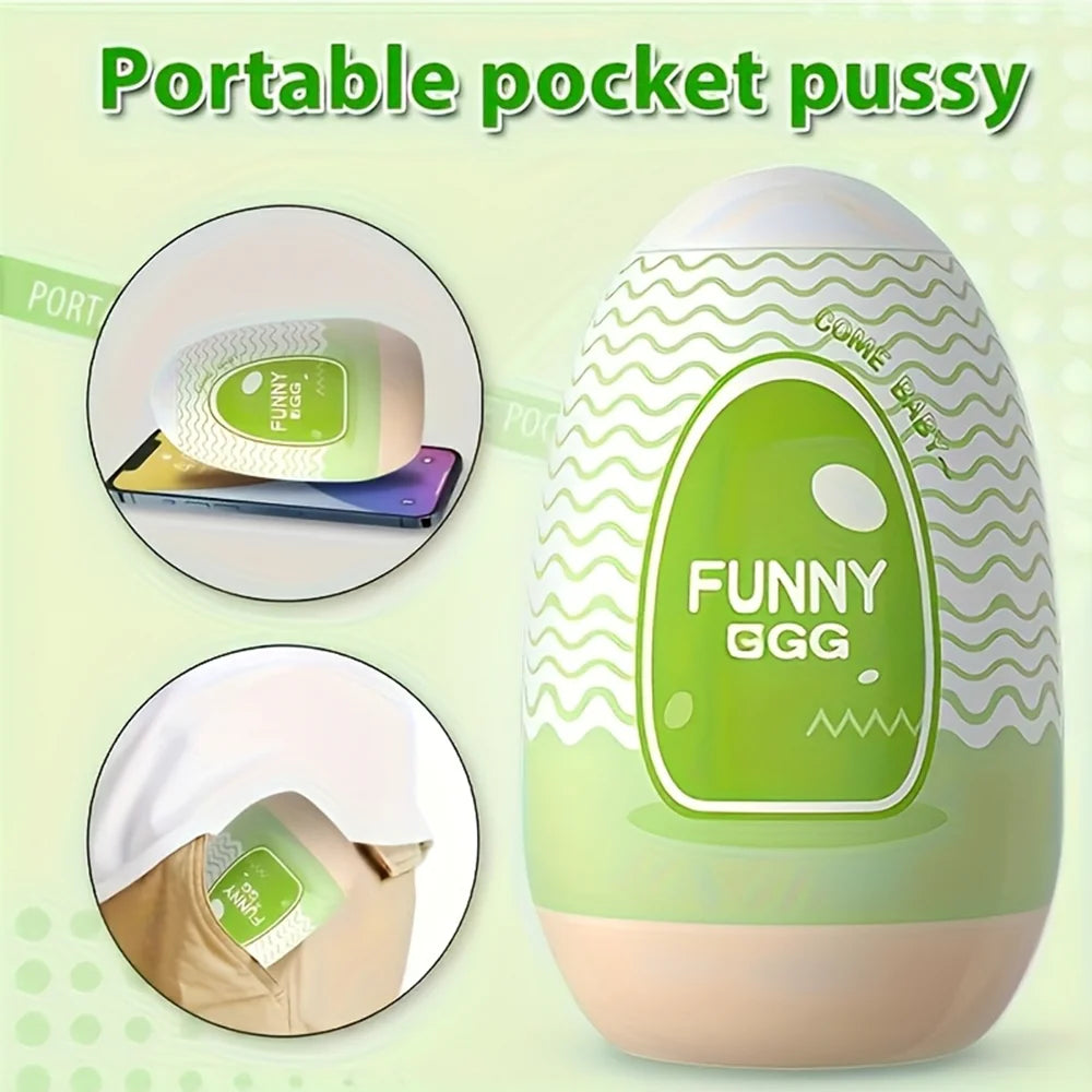 New Egg-Shaped Portable Male Masturbator Made of Soft Rubber with Realistic Vagina Texture Design Penis Massage Adult Sex Toy