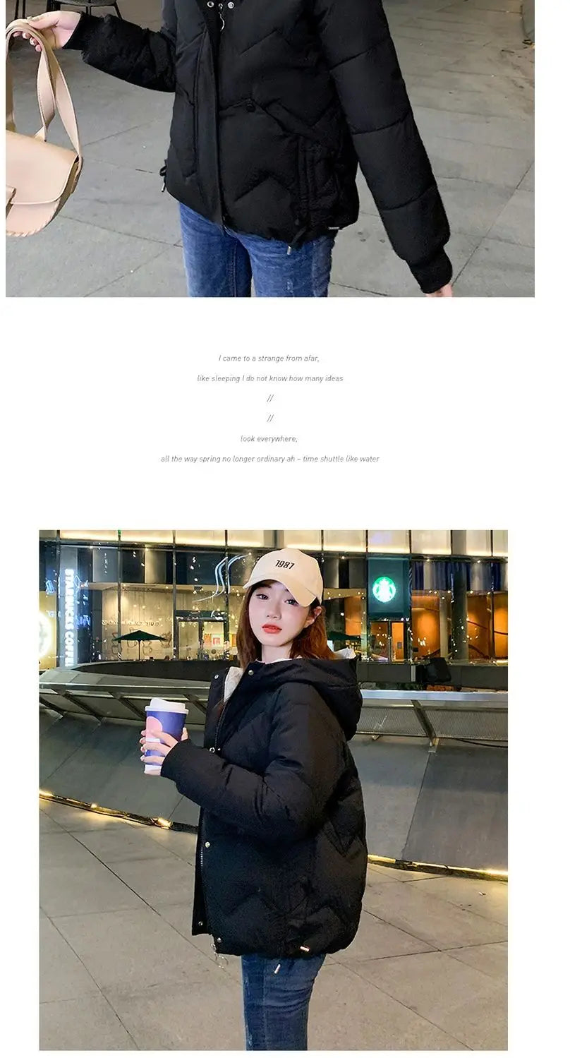 2023 Winter New Parkas Women Short Overcoat Thick Hooded bread Cotton Padded Jackets Coats Female Outwear loose cotton jacket