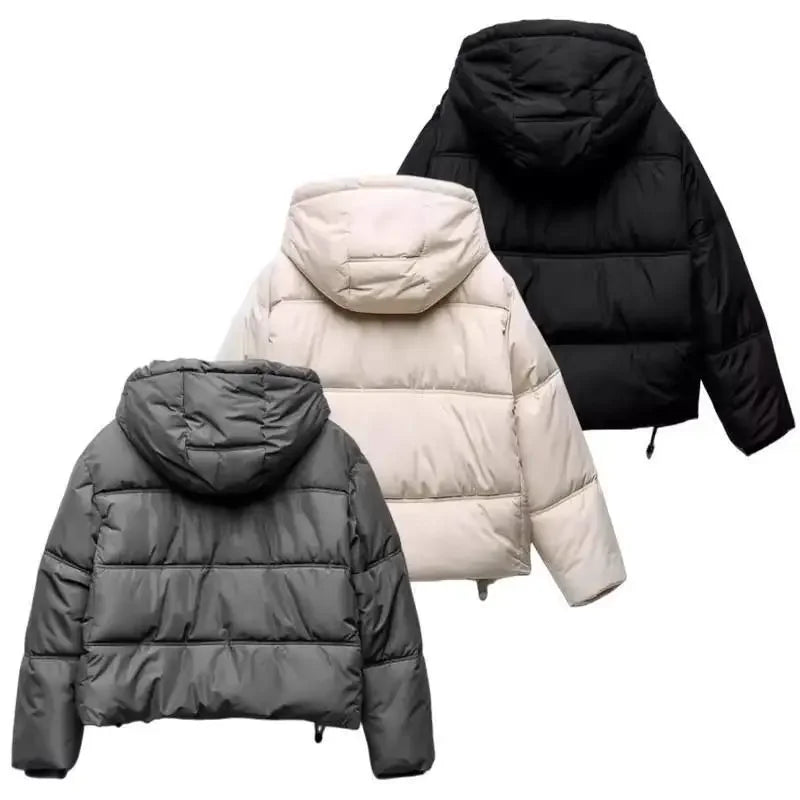 TAOP&ZA Autumn Winter New Casual Warm Cotton Jacket Short Hooded Coat Female Fashionable Long Sleeve Clothing from China