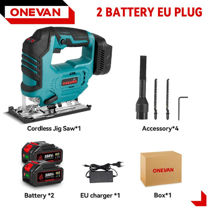 ONEVAN 1000W Brushless Electric Jig Saw 3500RPM Cordless Handheld Saw Wood&Pipe Cutting Power Tool For Makita 18V Battery pin