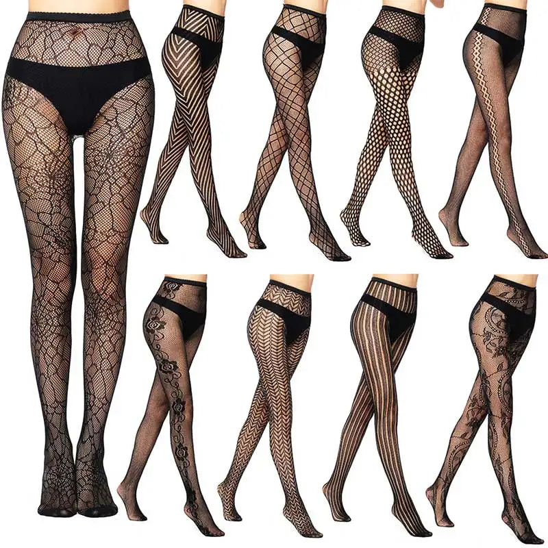 Sexy Mesh Stockings Print Patterns Flower Heart Skull Nylon Push Up  Slim Women Fishnet Tights Y2k Party Club Gothic Pantyhose