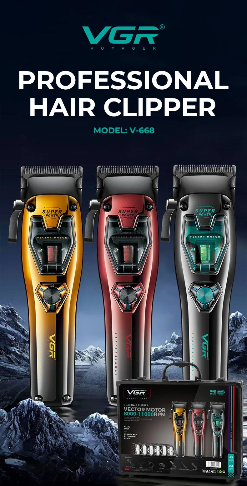 VGR Hair Clippers Vector Motor Professional Hair Cut Machine 11000RPM  Electric Clippers Adjustable Metal Trimmers for Men V-668