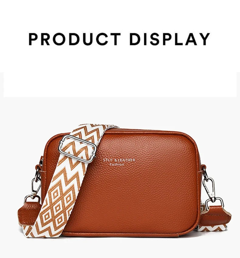 100% Genuine Leather Women Shoulder Bag 2025 New High Quality Cowhide Female Crossbody Bags Wide Shoulder Strap Girls Handbag