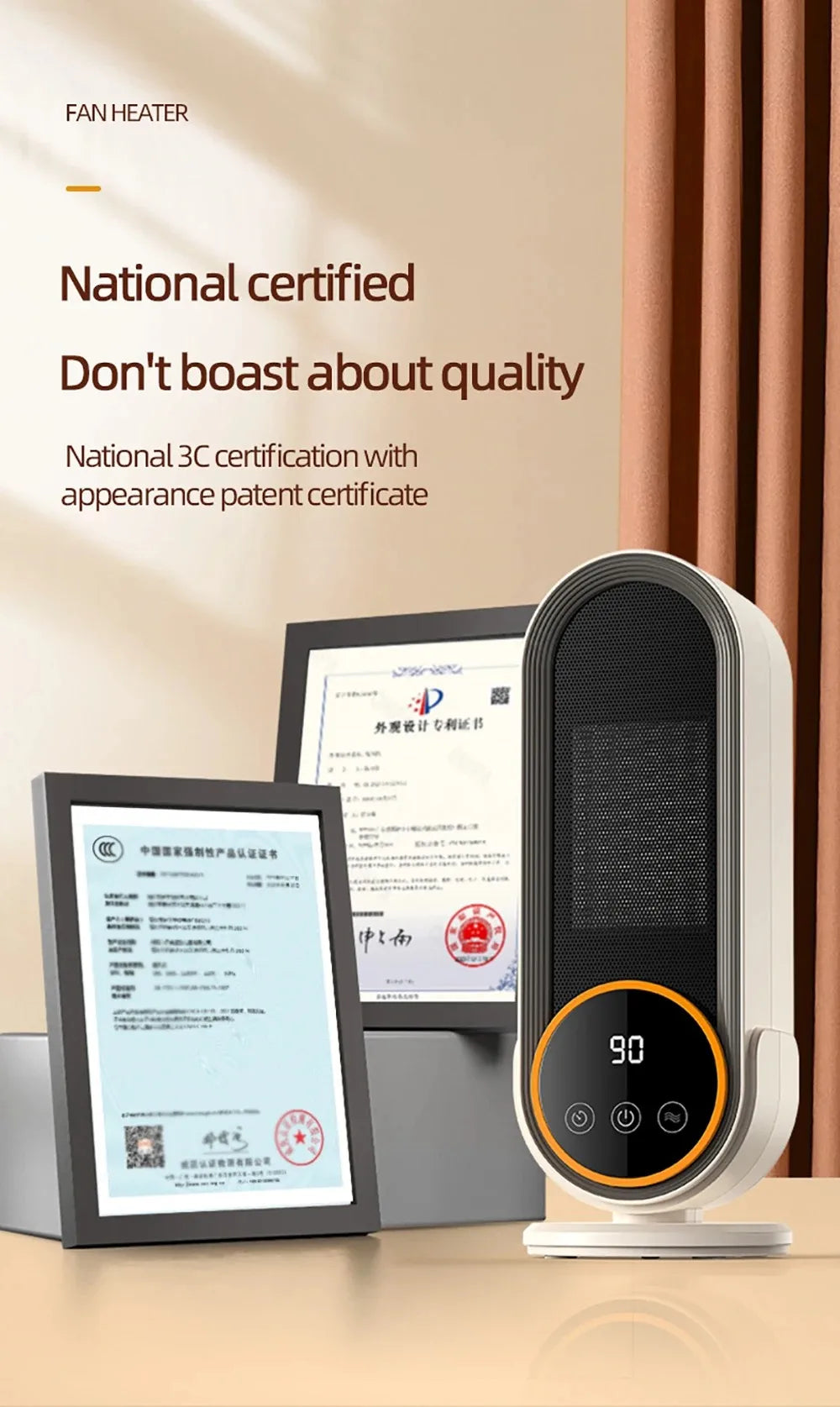 PTC Ceramic Space Heater E68/E68S Desktop Fan Heater 1200W With LED Display Touch/Remote Control Tip-Over Overheat Protection