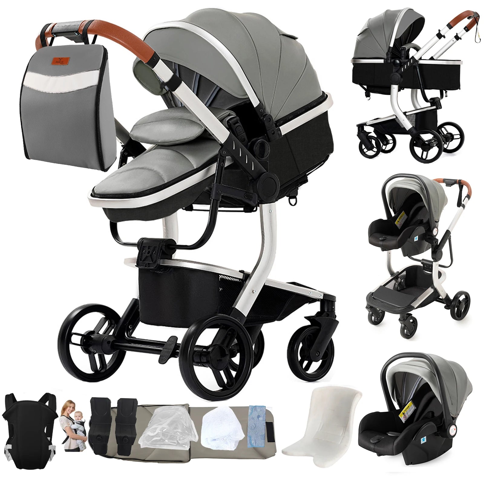 Magic ZC Lightweight stroller Baby stroller 3 in 1 Baby carriage strollers for baby light carts Baby carriage PU 3in1 stroller