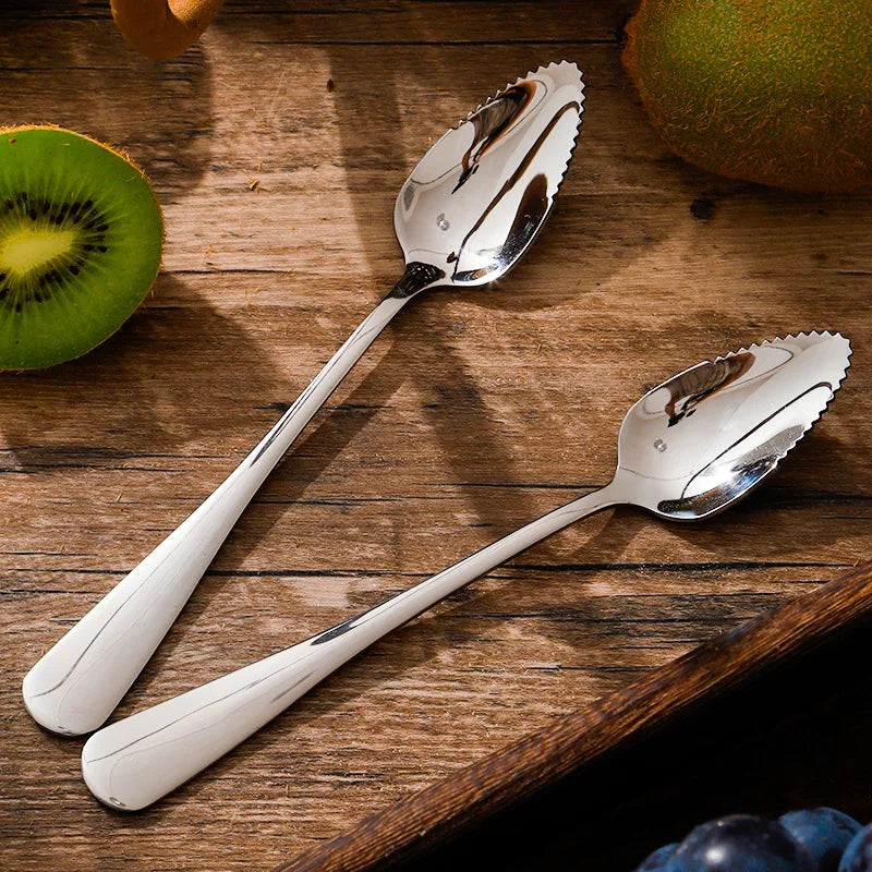 304 Stainless Steel Kiwi Mango Spoon Multifunctional Serrated Edge Fruit Scraping Mud Cutting Utensils Kitchen Accessories Tool