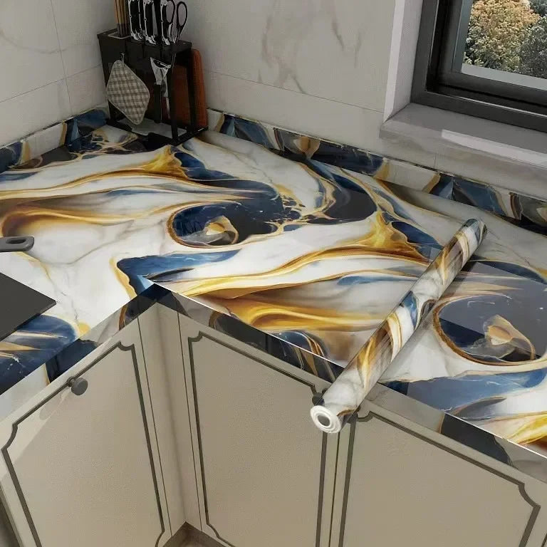 Imitation Marble Self-adhesive Wallpapers for Kitchen Decoration PVC Peel and Stick Wall Stickers Faux Tiles Wall Papers Home