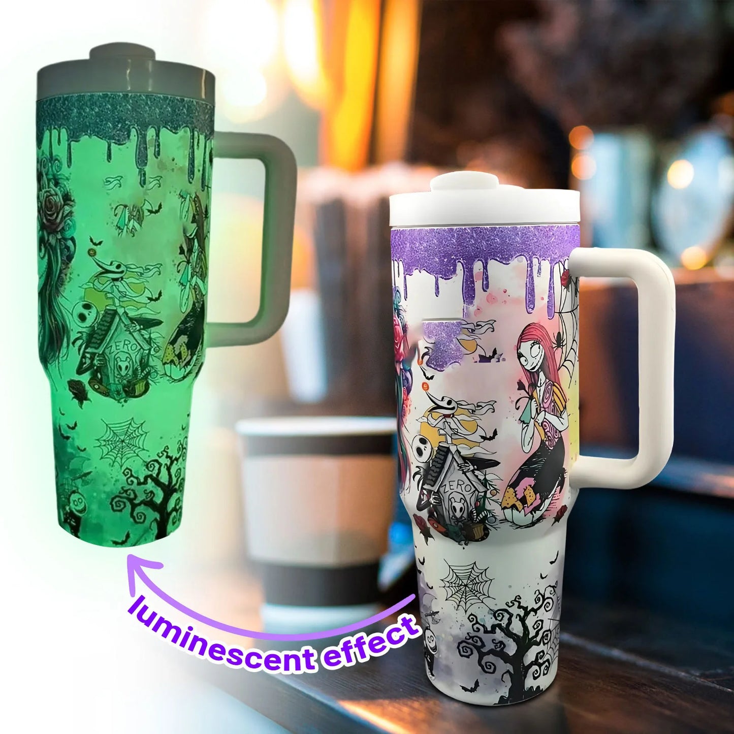 Glow in the Dark Halloween Travel Mug,Insulated Stainless Steel Halloween Coffee Tumbler, Spooky Cups for Adults, Festive Glow i