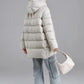 Winter Hooded Warm Mid Length Down Jacket Female Double Zipper Solid Parker Outwears Women 90% White Duck Down Loose Down Jacket