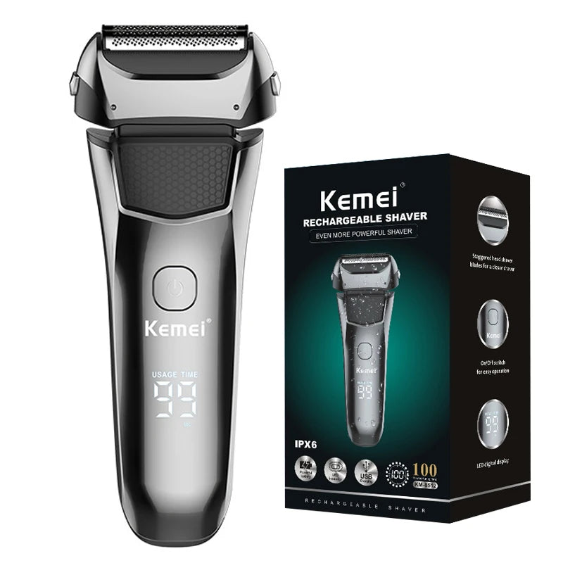 Original Kemei Wet Dry Waterproof LCD Display Electric Shaver Beard Electric Razor For Men Facial Shaving Machine Rechargeable