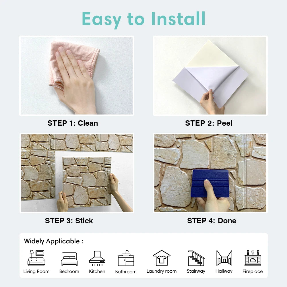 3D Tile Stickers, 3D Faux Stone Textures, Matte, 30cm x 30cm, Water and Mold Resistant, for Living Room, Kitchen Wall Update