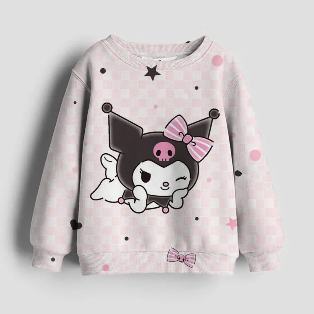 Christmas Kids Sportswear Baby Girls Hello Kitty Clothes Long Sleeve Cartoon Sweatshirt Tops Kuromi Girls Dance Team Hoodie