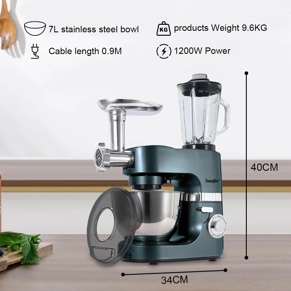 All-in-One 3-in-1 Stand Mixer with Full Metal Gears, 7L Bowl, Blender, Meat Grinder, Dough Hook, Whisk & Beater