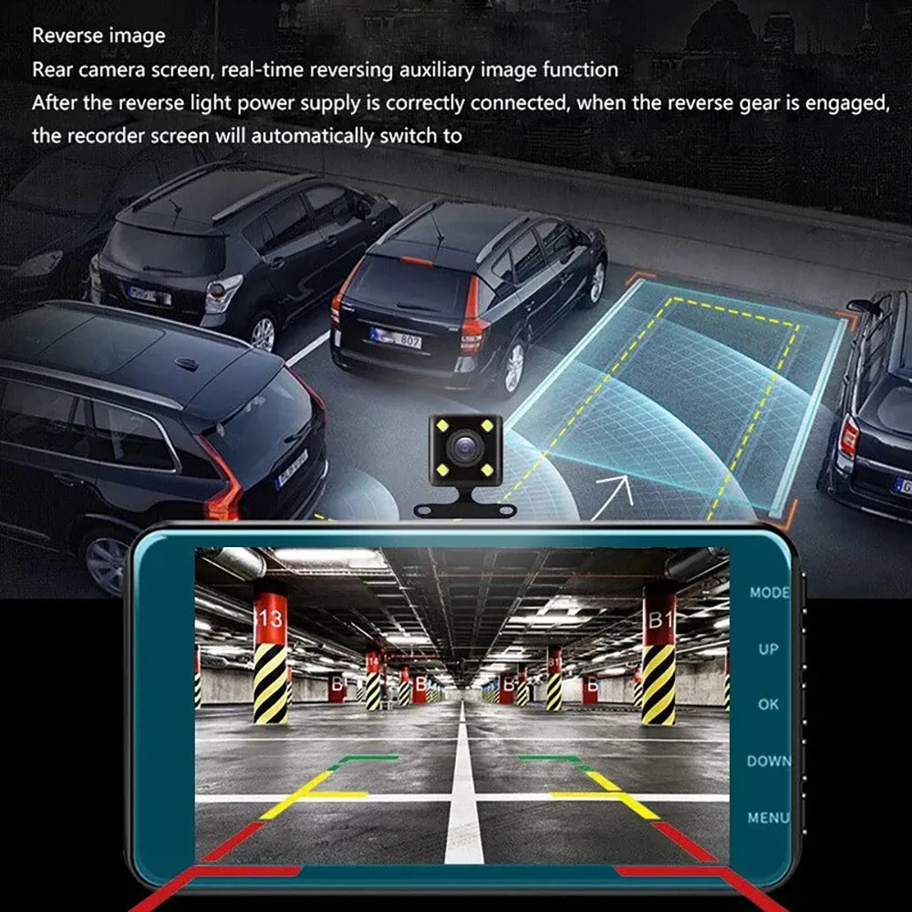 Touch Screen Dual-Lens Car DVR 4-inch 1080P Dash Cam for Cars Video Recorder Optional Rear View Camera 24H Parking Monitor