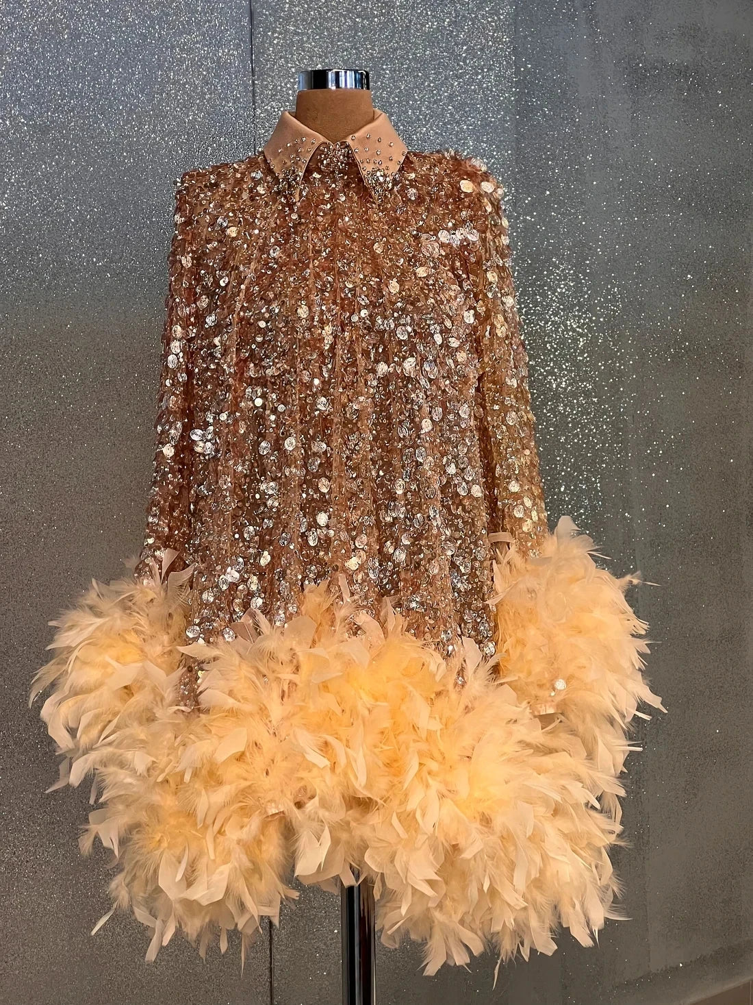 Orange Cocktail Dresses Long Sleeves Sequins Feather Birthday Party Gowns Short Prom Dresses Homecoming Customized