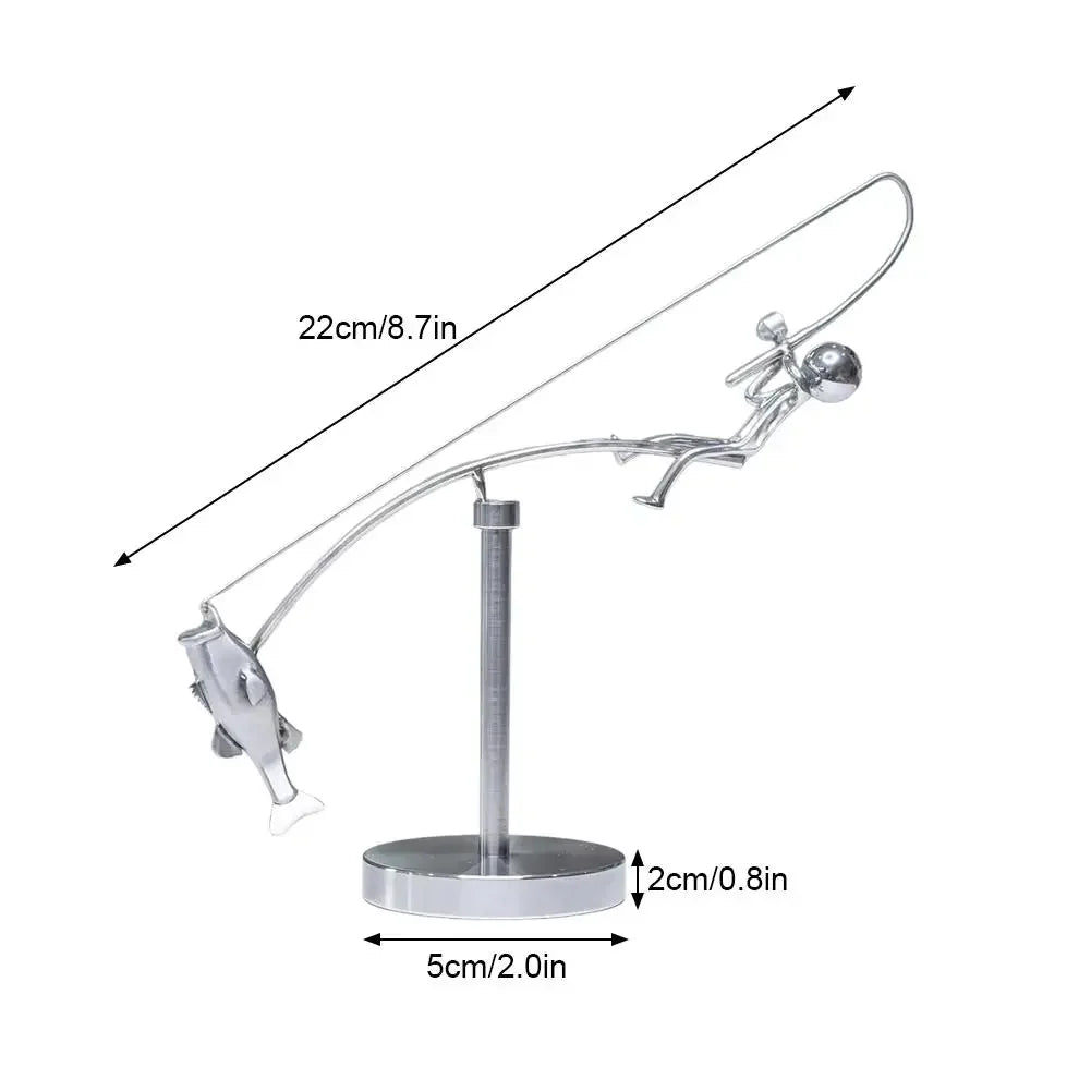 The Fisherman Balancing Sculpture Polished Stainless Steel Fisherman Balancing Handicraft Ornament Desktop Craft Decoration