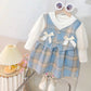 Baby Clothes Girl Spring And Autumn Bow And Plaid Fake Two Pieces Long-Sleeved Baby Dresses Cute Casual Girl Kid's Dress