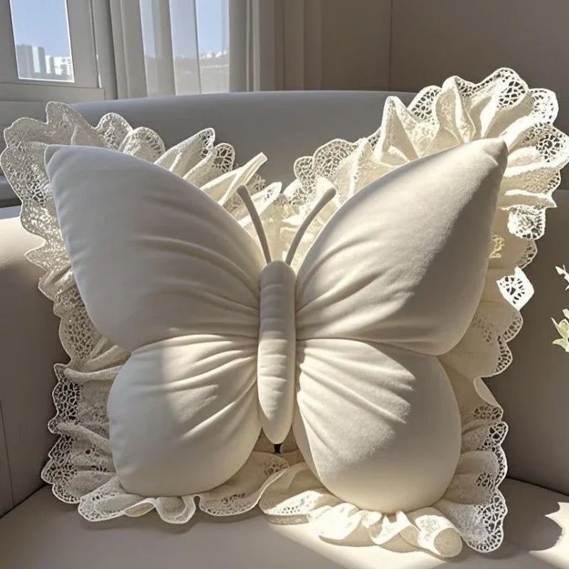 Princess Butterfly Office Pillow Ruffle Lace Living Room Bedroom Sofa Cushion Room Decor Plush Pillow Car Seat Companion Pillows