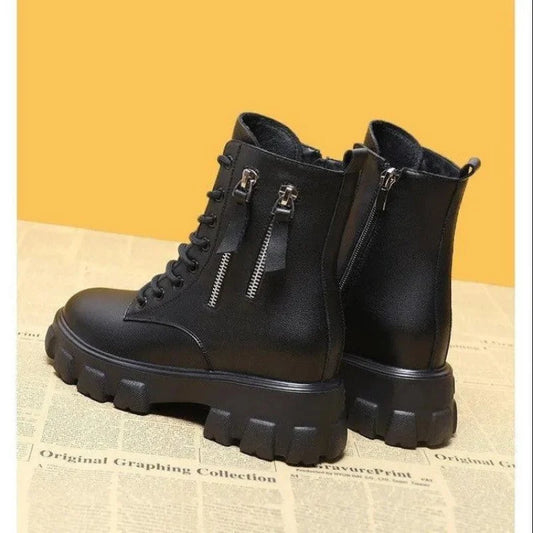 Booties 2025 New Korean Style Fleece-Lined Autumn Winter High-Top Cotton Shoes Women's Boots High Heel Mid-Calf Bootsins