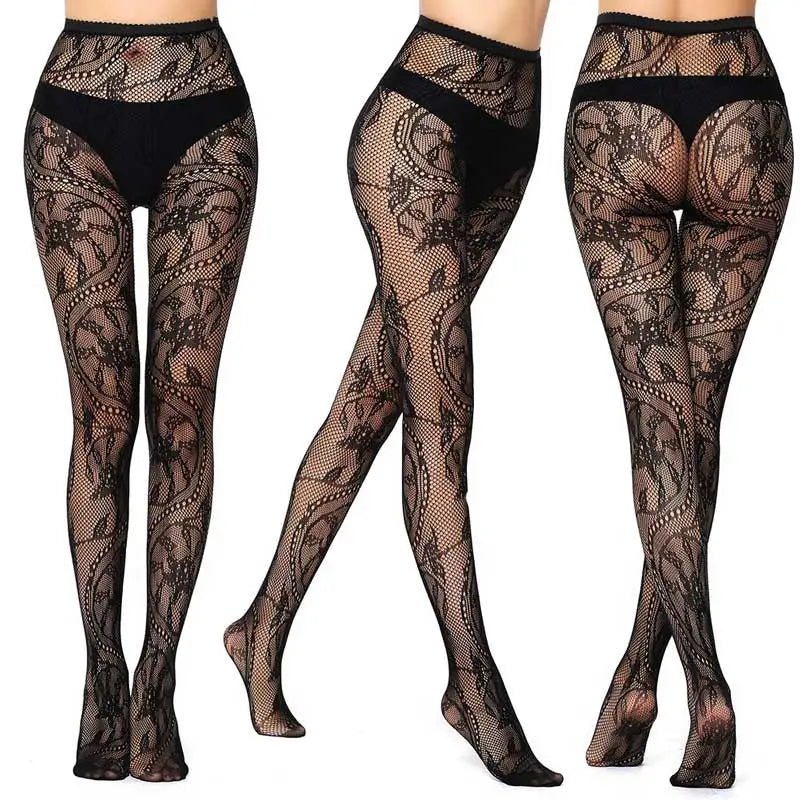 Sexy Mesh Stockings Print Patterns Flower Heart Skull Nylon Push Up  Slim Women Fishnet Tights Y2k Party Club Gothic Pantyhose