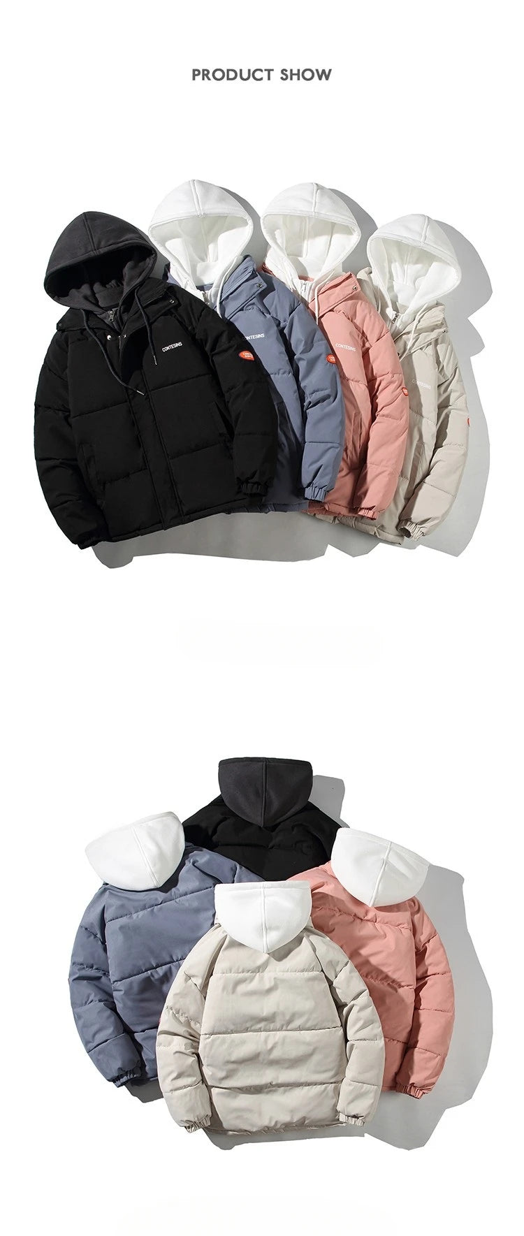 Women Casual All-match Long Sleeve Single Breasted Simple Hooded Parkas 2023 Winter Fake Two Piece Warm Jacket Solid Coat