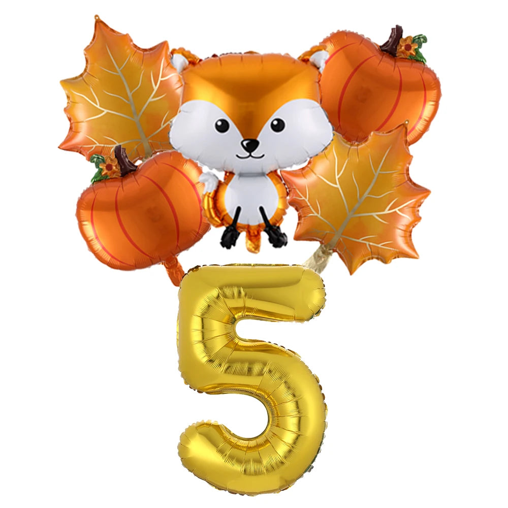 6Pcs Autumn Forest Animals Kids Birthday Party Decoration Squirrel Pine Cone Foil Balloon With 0-9 Number Ball Thanksgiving Gift