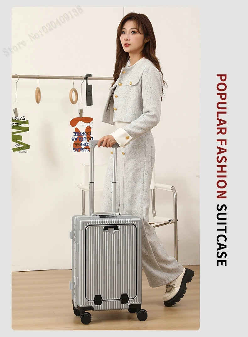 KO-KU New Front Opening Travel Suitcases 20/24/26/28 inch carrier Aluminum Frame Large Capacity Luggage USB Charging TSA Lock