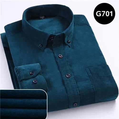 Plus Size 6XL 2025 Autumn/Winter Warm Quality 100% Cotton Corduroy Long Sleeved Button Collar Casual Shirts For Men Comfortable