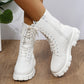 Boots Women 2022 Autumn Winter PU Leather White Ankle Boots Motorcycle Botines Female Chunky Heels Platform Boots Botas Mujer