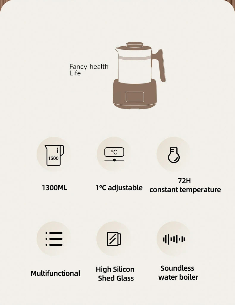 1300ml Infant Thermostatic Milk Regulator Baby Kettle 72 Hours Keep Warm Hot Water Smart Insulation Pot Milk Powder Warmer 220V