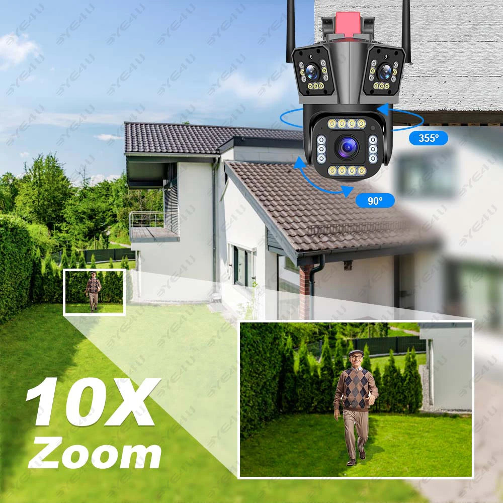 4K Dual Lens Camera Outdoor 10X Zoom PTZ 5K Triple Lens Security Cameras Auto Tracking 8K Four Lens Video Surveillance Webcam