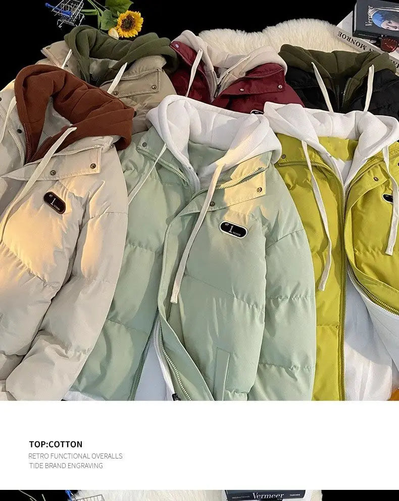 New Winter Cotton-padded Jacket Women, Two-piece Hooded Down Cotton Jacket Female Casual Warm Cotton-padded Clothing Parker Coat