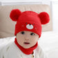 Baby Knitted Hat Set with Embroidered Face and Pom-Poms Hand-Washable Baby Hat and Scarf Set Perfect for Fall and Winter