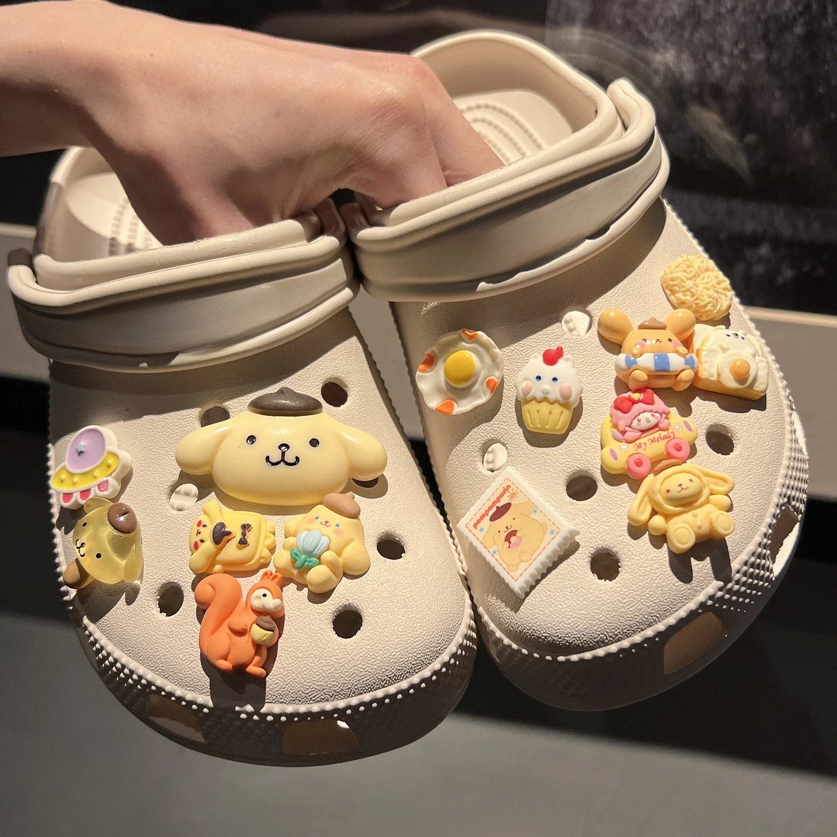 MINISO Golden Puppy Shoe Charms Sanrio-style Pudding Dog Fashion Sandals DIY Accessories Decorate Girls Halloween Party Gifts