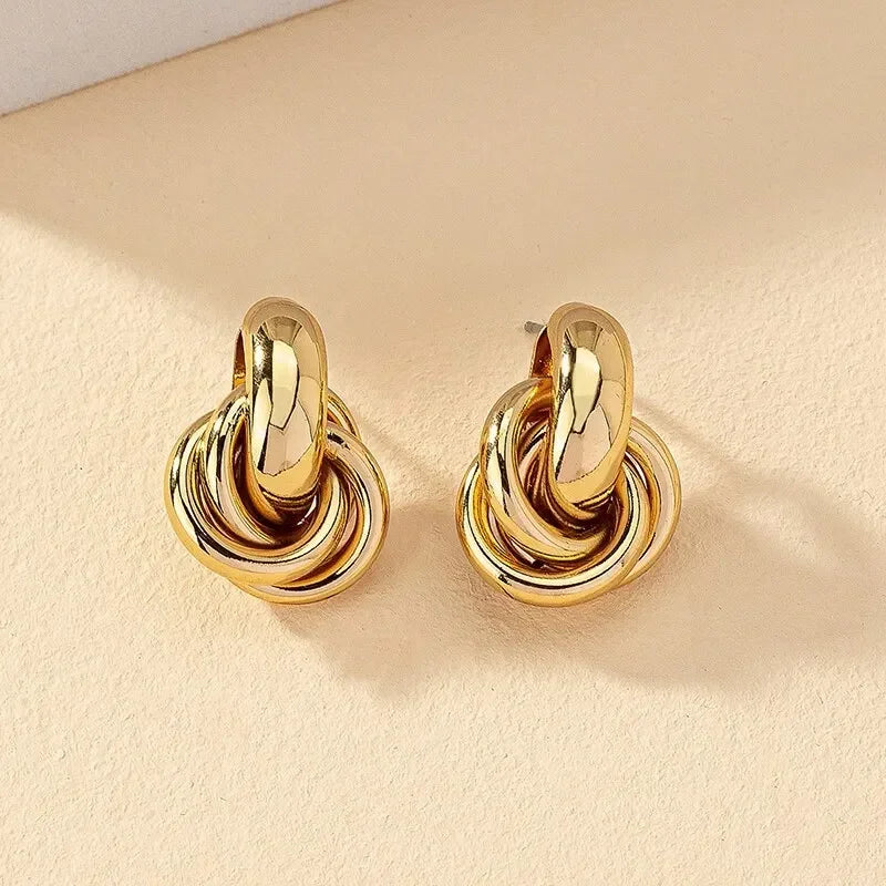Gold SIlver Color Knot Hoop Earring For Women Shiny Plating Trendy Earring Stud Cute Daily Wear Jewelry