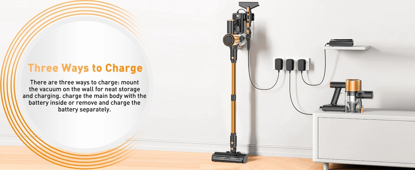 Cordless Vacuum Cleaner 8 in 1 Powerful Suction Lightweight,LED Display,45Mins Detachable Battery Vacuum for Floor/Carpet/Pet