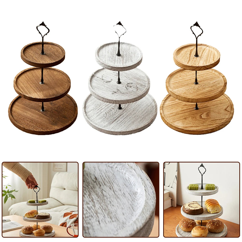3 Tiers Detachable Cake Stand Wooden European Style Pastry Cupcake Fruit Plate Holder Wedding Party Home Decor Serving Dessert