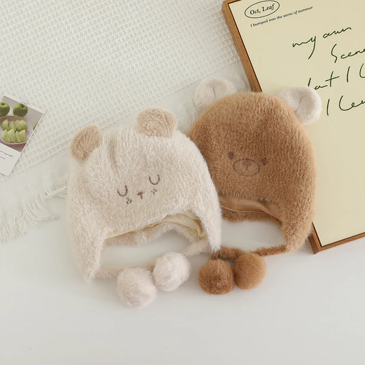 New Autumn Winter Warm Plush Hats for Kids Cartoon Thick Baby Girls Hat Outdoor Windproof Boys Ear Protection Cap Infant Beanies