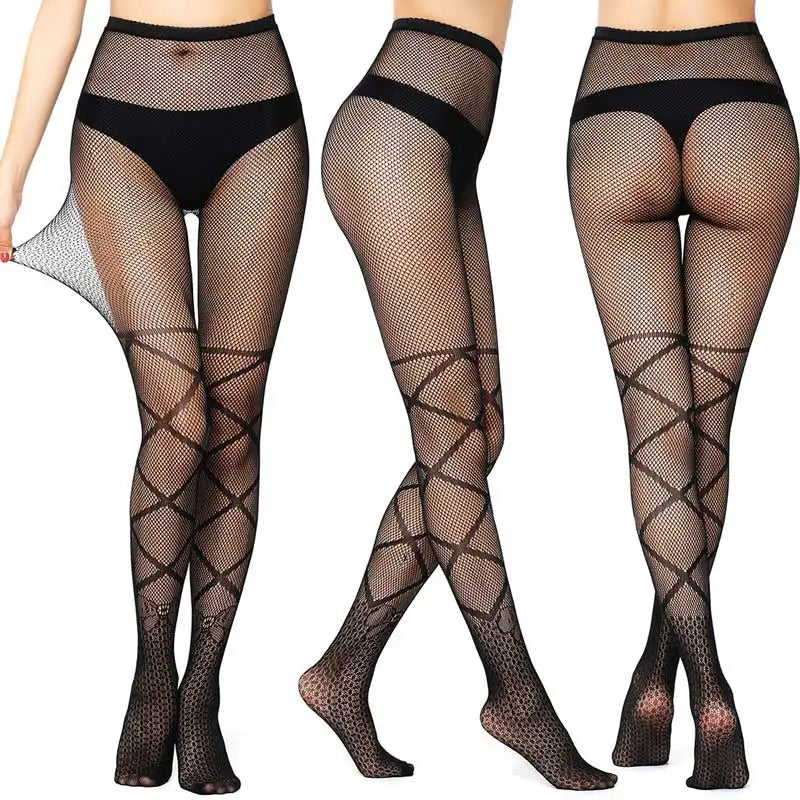 Sexy Mesh Stockings Print Patterns Flower Heart Skull Nylon Push Up  Slim Women Fishnet Tights Y2k Party Club Gothic Pantyhose