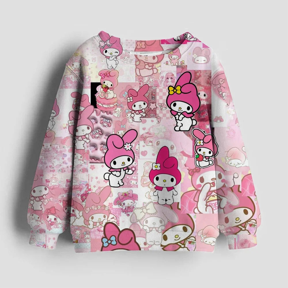 Christmas Kids Sportswear Baby Girls Hello Kitty Clothes Long Sleeve Cartoon Sweatshirt Tops Kuromi Girls Dance Team Hoodie