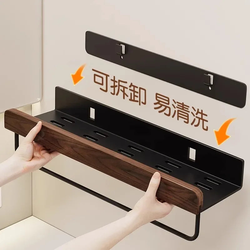 Walnut bathroom toilet shelf no punch toilet sink restroom wall storage towel racks