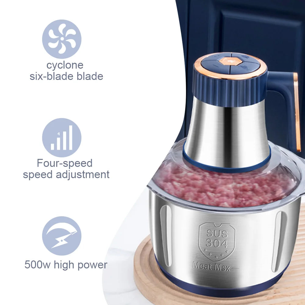 5L Electric Meat Grinders Food Crusher Stainless Steel Multifunctional Vegetable Slicer Processor Chopper Kitchen Appliances