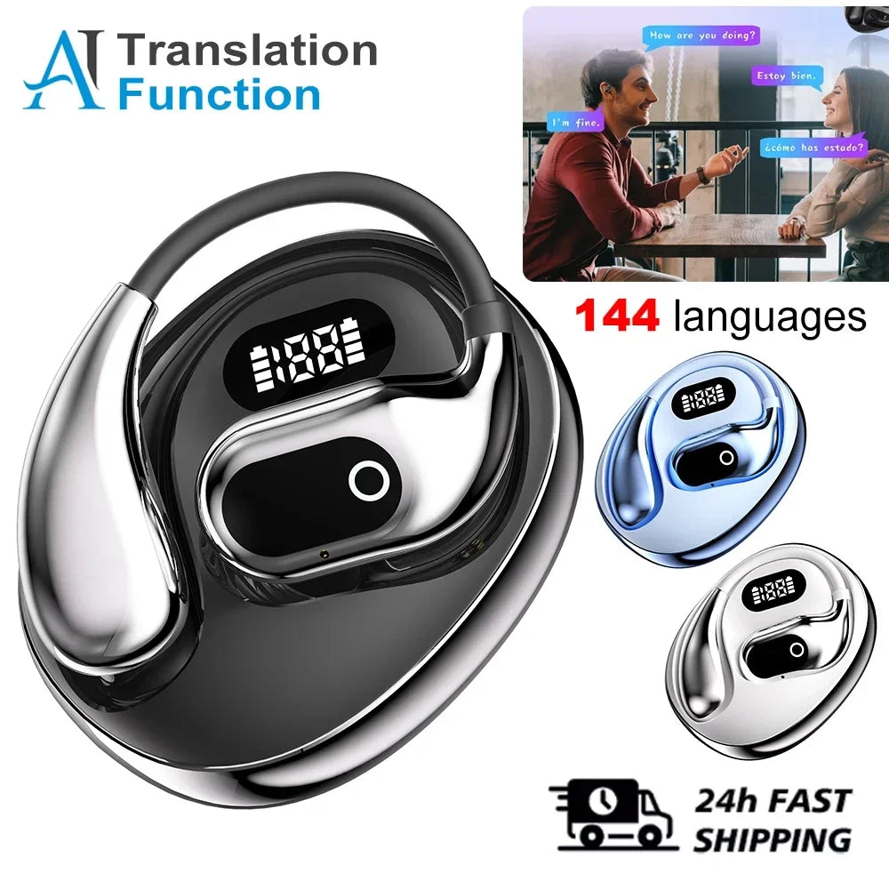 Ai Translators Earphone 144 Languages  Wireless Bluetooth 5.4 Smart Voice Real time Translator Headphones For Travel Business