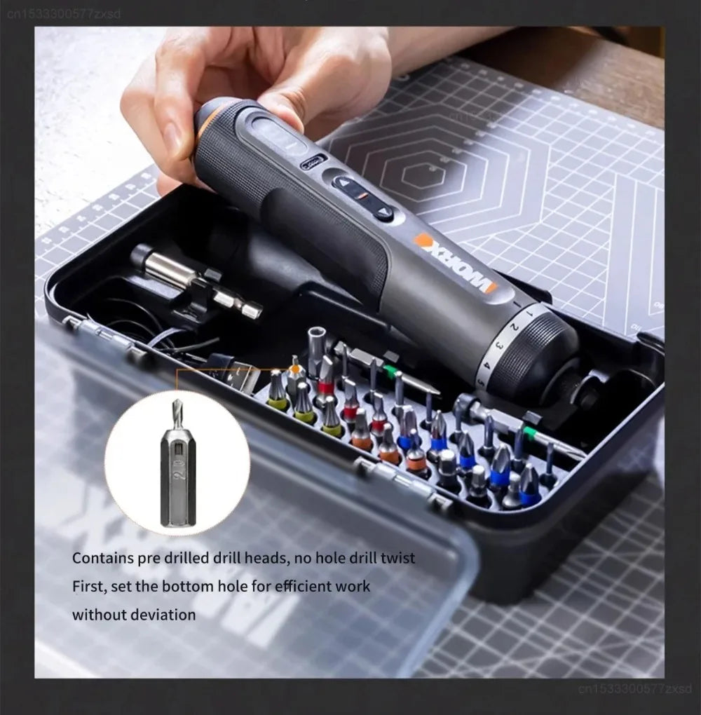 Worx 30 Bit Sets Power Tools WX242 Electrical Screwdriver Set Smart Cordless Drill Screwdrivers USB Rechargeable Set Home Repair